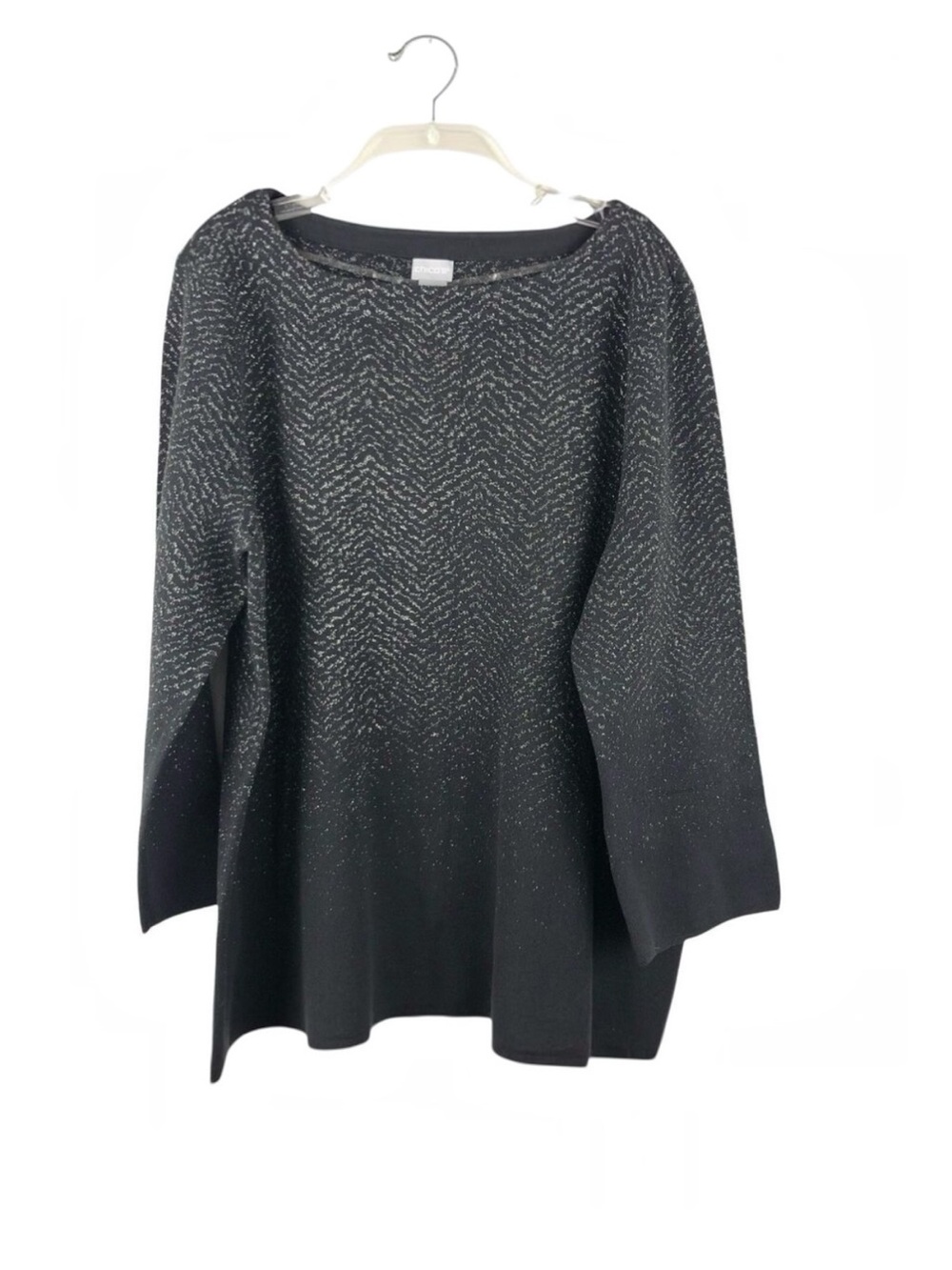 Chico's Tunic Sweater Pullover Boat Neck Sz 16 Metallic Shimmer Shine Gray